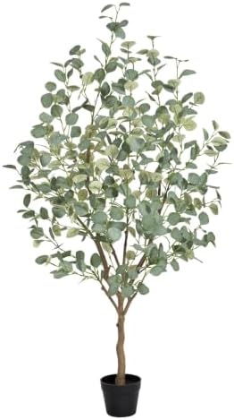 5FT Artificial Eucalyptus Tree Indoor, Faux Eucalyptus Tree with 477 Silk Leaves, Tall Fake Tree - Artificial Tree Indoor for Living Room Office Bedroom Home Decor by Keeplush