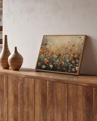 InSimSea Framed Canvas Wall Art Vintage Decor, Wall Decor for Living Room Bedroom Office Bathroom, Nature Landscape Flower Wildflower Oil Painting Prints, Home Desk Decorations, 12x16inch - Image 3