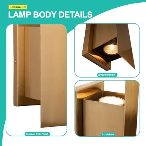 Edwarmlux Indoor Wall Sconces, Modern Wall Lights, Up and Down Wall Mount Light, Dimmable Hardwired Wall Light for Bedroom, Living Room, Hallway, GU10 Bulbs Excluded, 2 Pack (Brushed Gold) - Image 6