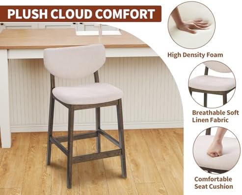 PrimeZone 26 Inch Kitchen Counter Height Barstools Set of 8, Walnut & Beige - Image 6
