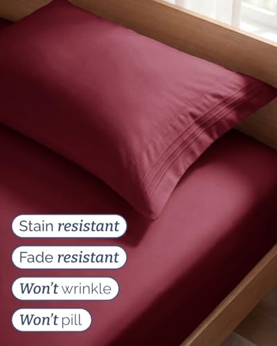 Twin Size 3 Piece Sheet Set - Comfy Breathable & Cooling Sheets - Burgundy - Image 5