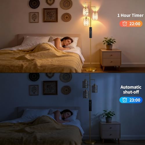 72" Dimmable Floor Lamp with Remote & Timer, Modern Industrial Standing Lamp for Living Room Bedroom, 3 Individually Controlled Heads, 2 Height Options, 3 x 1100LM LED Bulbs Included - Gold - Image 6
