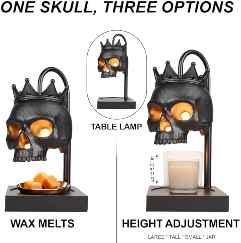 Skull Candle Warmer Lamp with Timer & Dimmer, Adjustable Height, 2 Bulbs - Image 3