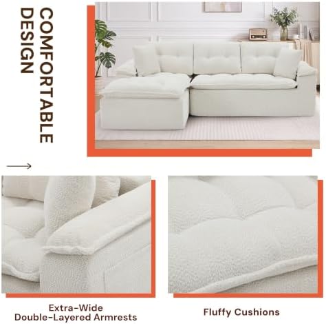 Korser 110" Cloud Sectional Boneless Couches for Living Room, Modern Modular Sectional Sofa with Ottoman, Cloud Couch with Comfy Deep Seats, Tufted Chenille L-Shape Sofa Couch for Living Room, Beige - Image 5