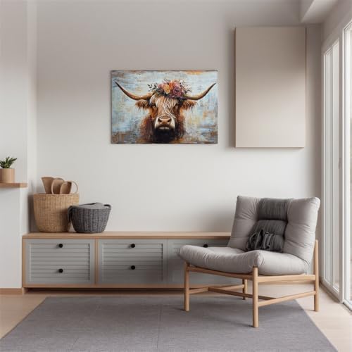 Canvas Wall Art Decor Wall Art Picutures for Living Room Artwork for Wall Decor Highland Cow Wall Art Prints Vintage Wall Art Decor Artwork for Walls Home Bedroom Office Decorations 24" X 36" - Image 5