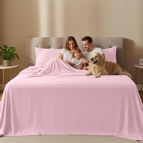 Twin Sheets Set, 3 Pieces 16" Deep Pocket Hotel Luxury Sheets, Crystal Pink - Image 2