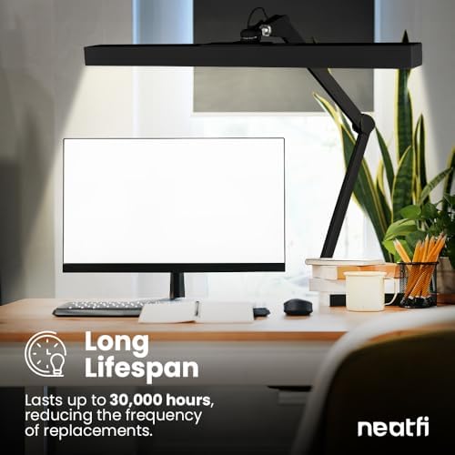 Neatfi 3,000 Lumens Ultra LED Desk Lamp with Clamp, 30W Dimmable Monitor Light, 5 Brightness Levels & 5 Light Modes (Black, 28 Inches with Metal Arm) - Image 2