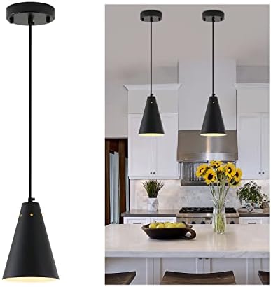 Black Pendant Light for Kitchen light fixtures,Small Modern Industrial Chandeliers with Cone Metal Shade,Mini Adjustable Cord Hanging Lighting Fixtures for Over island,Bar,Dining Room.(1 Pack) by DIJIAHUA