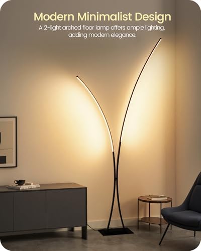 Modern 85.4" Arc Floor Lamp for Living Room, 2 Lights Arched Standing Tall Lamp with Remote, X-Shaped Bright Curved Lamp, Dimmable LED Corner Light for Bedroom, Office, Black, B61LD05W1 - Image 4