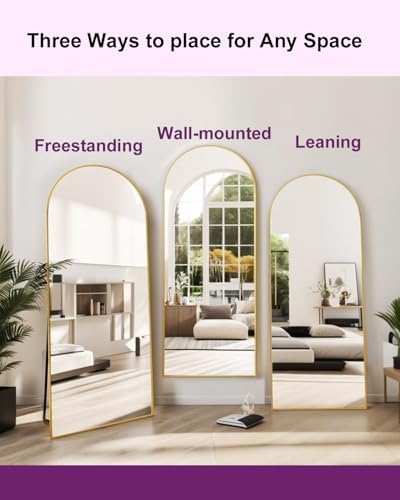 DMWOODFL 58"x18" Arched Full Length Mirror - Floor Standing or Wall Mounted with Stand, Aluminum Frame & Shatter-Proof Glass, Gold Freestanding Mirror for Bedroom, Living Room, Entryway Decor - Image 4