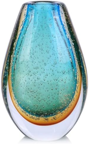 Decorative Glass Flower Vases Blown Vase for Home Decor Living Room Dining Room Shelf Mantel Tabletop Centerpiece Modern Art Deco Style Unique (Green) by PlivBloom
