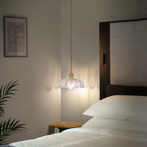 Shenmoyl Pendant Light with Clear Scindapsus Glass Lmapshade, Brass Vintage Pendant Light Adjustable Hanging Light for Kitchen Island Dining Room Hallway - Image 6