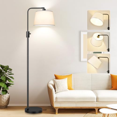 【Upgraded】 Dimmable Floor Lamp, 1000 Lumens LED Edison Bulb Included, Arc Black Floor Lamps for Living Room Modern Standing Lamp with White Shade, Tall Lamps for Living Room Bedroom Office Dining Room by Nintiue