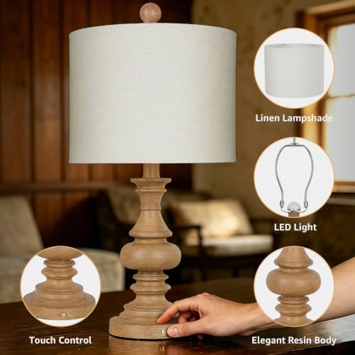 ShineTech Cordless Rechargeable Table Lamps, Rustic Bedside Lamp Set of 2 - Image 5