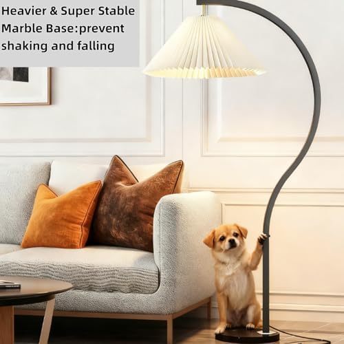 MIXL-Modern Black Arc Floor Lamp,1-Lights Curved Standing Lamp with Rotatable Pleated Fabric Shade,3-Colors Dimmable Bedroom Floor Lights, Indoor Arched Standing Light for Living Room Corner Office - Image 6