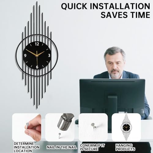 SIN&MI Wall Clock,Decorative Wall Clocks with Silent Quality Quartz Clock Battery Operated,Large Wall Clock for Living Room,Kitchen,Home,Bathroom,Bedroom Wall Decor,11.8x29.5inch,Black - Image 3