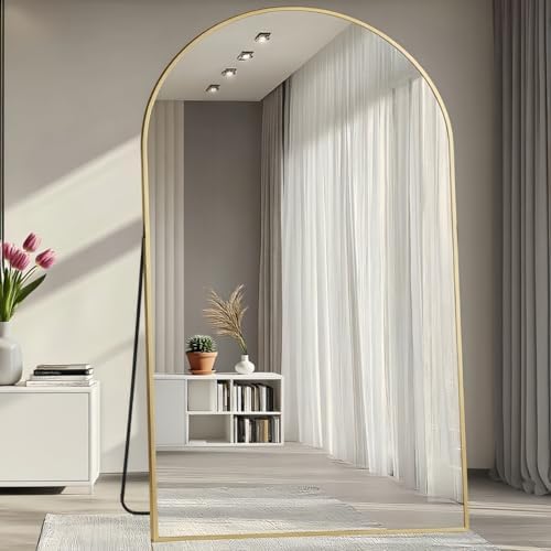 Prywot Full Length Mirror, Oversized 81"x41" Arched-Top Floor Mirror, Gold - Image 2