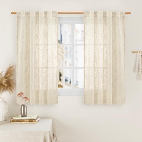 LAMIT Short Window Linen Curtains 45 Inch Length for Bedroom 2 Panels by LAMIT
