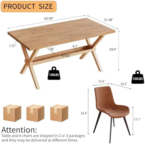 HIPIHOM Dining Table Set for 6,Kitchen Table with Dining Chairs - Image 3