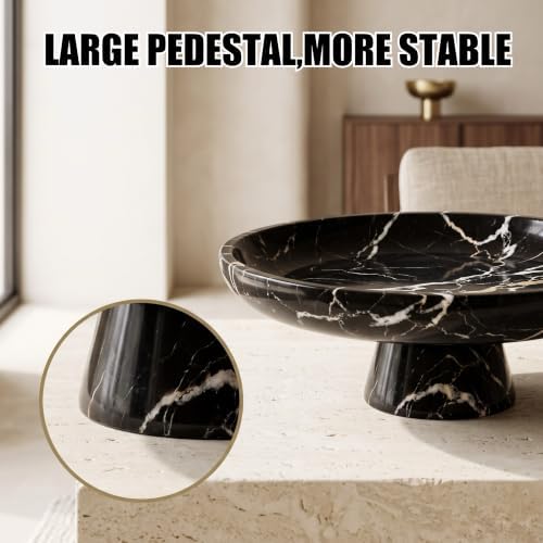 Natural Nero Marquina Marble Fruit Bowl with Pedestal, 9.8" Bowl,Black - Image 3