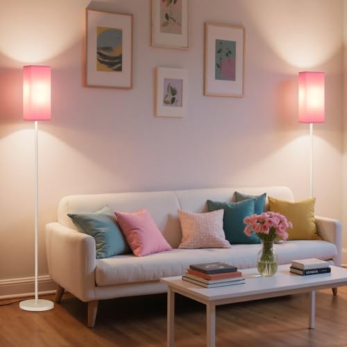 64.6" Floor Lamp, Pole Lamp with Foot Switch, Modern Standing Lamp Shade, Minimalist Freestanding Lamp (Bulb Not Included), for Living Room, Bedroom Office ETL Listed,White and Pink WP07LD05 - Image 4