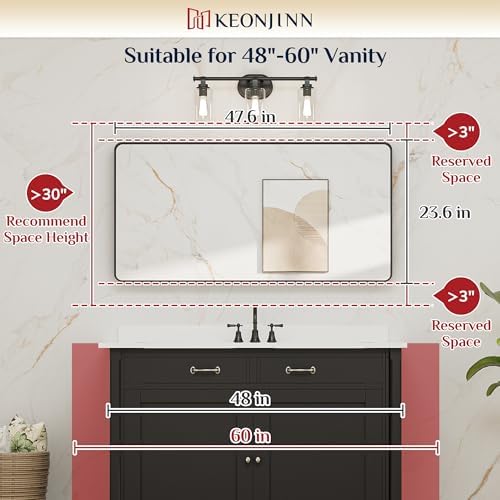 Keonjinn 48 x 24 Inch Brushed Nickel Bathroom Vanity Mirror, Aluminum Frame - Image 6