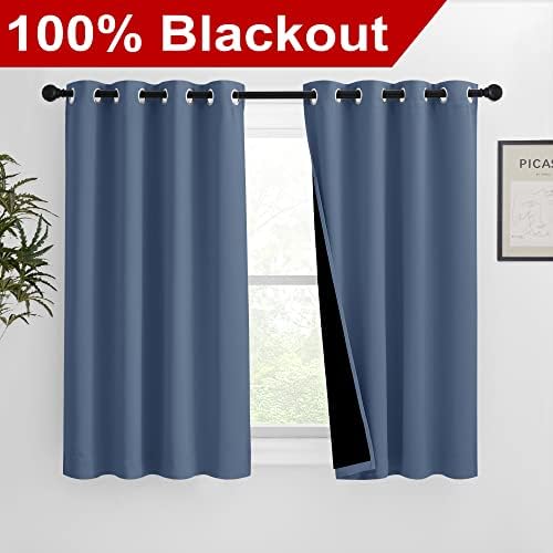 NICETOWN Stone Blue 100% Blackout Curtains 54 inches Long, Thermal Insulated Full Blackout 2-Layer Lined Drapes, Energy Efficiency Window Draperies for Boy's Room (2 Panels, 46-inch W) - Image 2