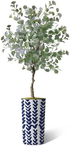 Artificial Tree in Pattern Planter, Fake Eucalyptus Silk Tree for Indoor and Outdoor Home Decoration - 66" Overall Tall (Plant Pot Plus Tree) - Image 2