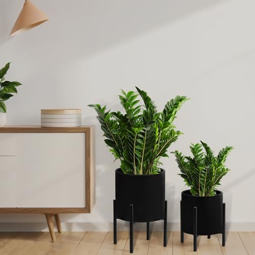 ARNIS Modern Plant Pots, Set of 2 Large Planters with Stand, Decorative Planters, Metal Pots with Drainage Holes for Living Room, Office, Garden or Balcony, 8.25 &10.5 Inch, Blcak - Image 6