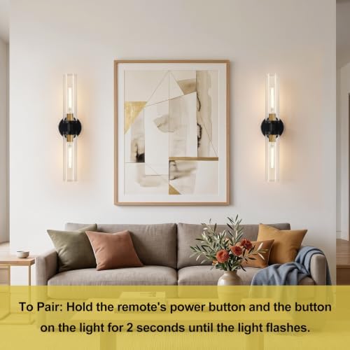 Battery Operated Wall Sconces Set of Two, Black and Gold Wall Light fixtures with Wireless Remote Control，Rechargeable Dimmable Wall Sconces with 3000K Bulbs for Bathroom Mirror Living Room Bedroom - Image 7