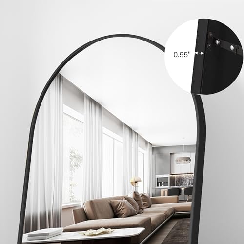 Full Length Mirror, 78"x38" Arched Floor Length Mirror with Stand, Black Body Mirrors Hanging or Leaning, Wall Mirrors Freestanding with Aluminum Frame for Living Room, Bedroom - Image 5