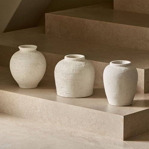 LB2 White Ceramic Large Vase, 11.8" Tall Zen Style, Terra Cotta Pitcher Vase, Distressed Farmhouse Decor, Pottery Decorative Flower for Home Decor (A - White 11.8") - Image 6