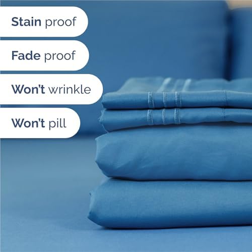 King Size 4 Piece Sheet Set - Breathable & Cooling Sheets - Denim Blue - Image 5