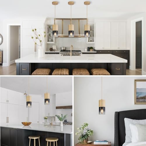 2-Pack Gold Pendant Light Fixtures, Adjustable Modern Black Pendant Lights for Kitchen Island, Industrial Glass Pendant Lights for Dining Table Hallway Bedroom Living Room - Image 2