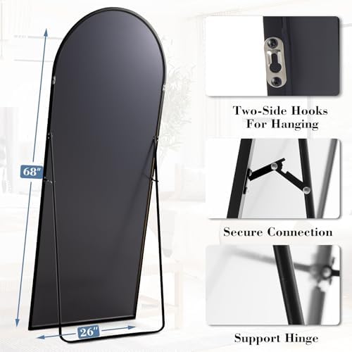 DUMOS 68"x26" Arched Full Length Mirror with Stand, Full Body Floor Mirror - Image 5