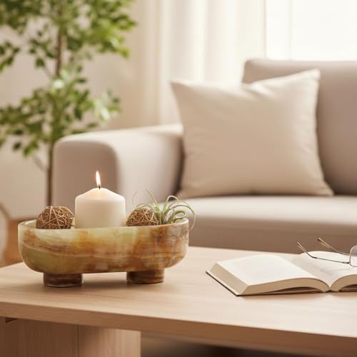 Radicaln Marble Oval Bowl with Stand 10" Decorative Bowl for Table Decor - Image 2