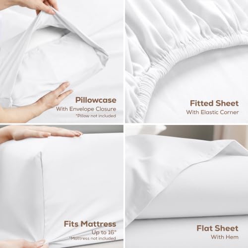 Queen Sheets Set, 4 Pieces 16" Deep Pocket Hotel Luxury Bed Sheets, White - Image 3
