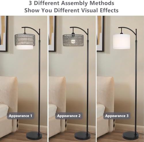 eyassi Floor Lamps for Living Room, Arc Standing Lamp with Remote & Dimmable Bulb, Boho Rattan Floor Lamp for Bedroom with 3 Color Temperatures, Farmhouse Tall Lamp, Height Adjustable Stand up Lamp - Image 7