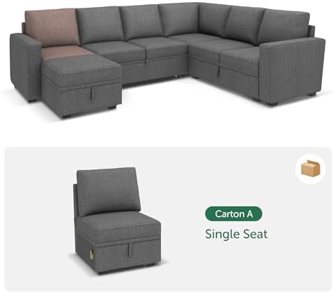 HONBAY Single Seat for Modular Sectional Sleeper Sofa with Pull Out Bed, Customizable Armless Chair for Sectional Couch, Dark Grey - Image 4
