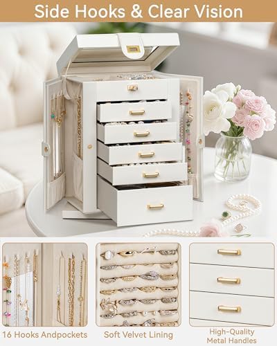 AKOZLIN 6-Tier Jewelry Box Organizer 5 Drawers Storage M-L White - Image 5