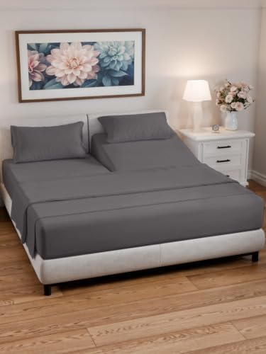 Flex Top Split Head King 4 Piece Sheet Set - Soft & Breathable - Dark Grey - Image 2