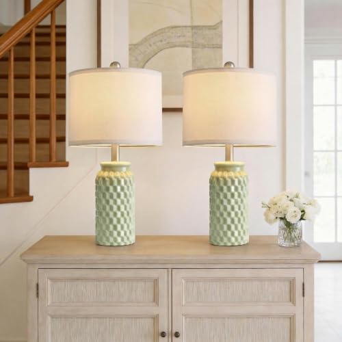 20.5" Small Bedside Lamps Set of 2, Green Ceramic Nightstand Lamp - Image 4