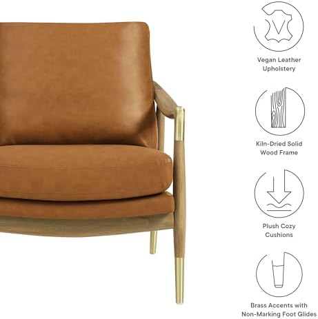 Modway Langford Faux Leather Upholstered Armchair – Mid-Century Modern Armchair with Wood Frame – PU Leather Accent Chair for Living Room or Bedroom - Image 4