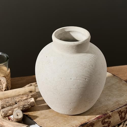 Vanselia Ceramic Flower Vase Home Decor - Small Farmhouse Table Vases Rustic Vintage Living Room Kitchen Bedroom Decorations for House Book Shelf Office Coffee Desk Dining Fireplace (6" Rustic) - Image 4