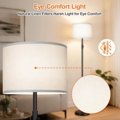 Floor Lamp Simple Design with Shade, Small Tall Lamps for Living Room Bedroom Office Dining Room Kitchen, Black Pole Lamp-Gray - Image 5