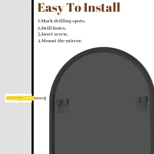 VooBang Large Arched Wall Mirror, 30 x 48 inch Arch Bathroom Mirror Black - Image 5