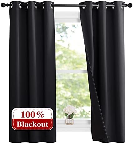 NICETOWN Black Blackout Curtains for Kids Room 37" Wide x 60" Long 2 Panels by NICETOWN