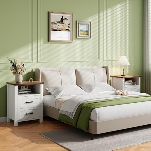 Decofy Farmhouse Nightstand with Charging Station, 2 Drawers - Image 6