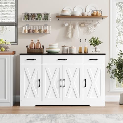 HOSTACK Kitchen Buffet Sideboard Storage Cabinet, Coffee Bar Cabinet, White - Image 2