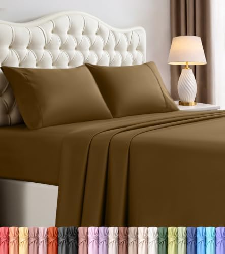 Queen Sheets Set, 4 Pieces 16" Deep Pocket Hotel Luxury Bed Sheets, Mocha by UTOPIABEDDING